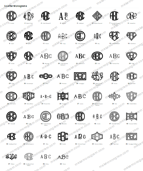 60 monograms of your letters, one per font