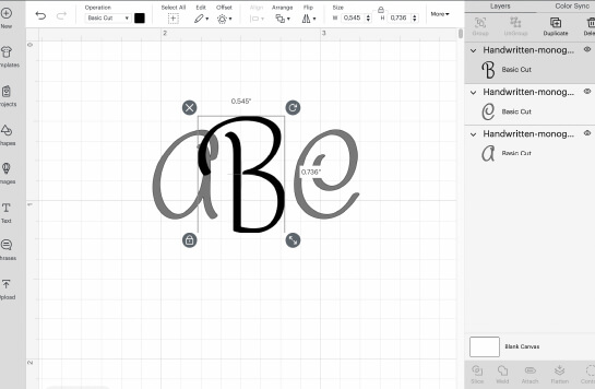 Combine your monogram in Cricut