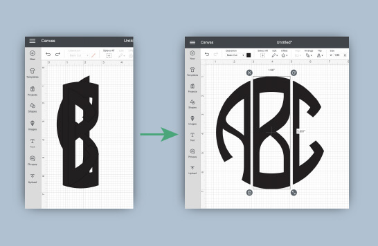 Align the letters to form a monogram in Cricut