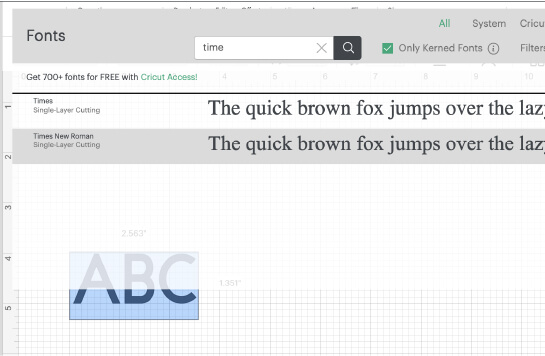 Select your font in Cricut