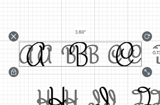 Select monogram desired initials in Cricut