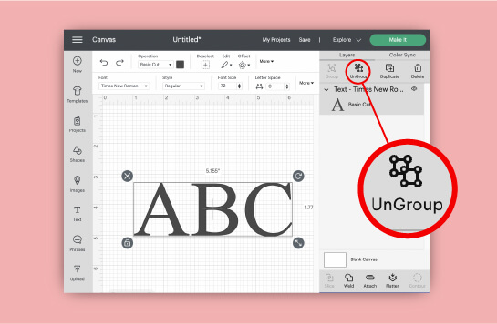 Ungroup font letters in Cricut