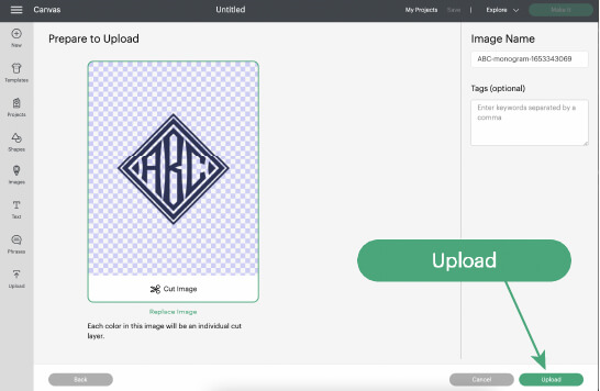 Upload monogram to Cricut